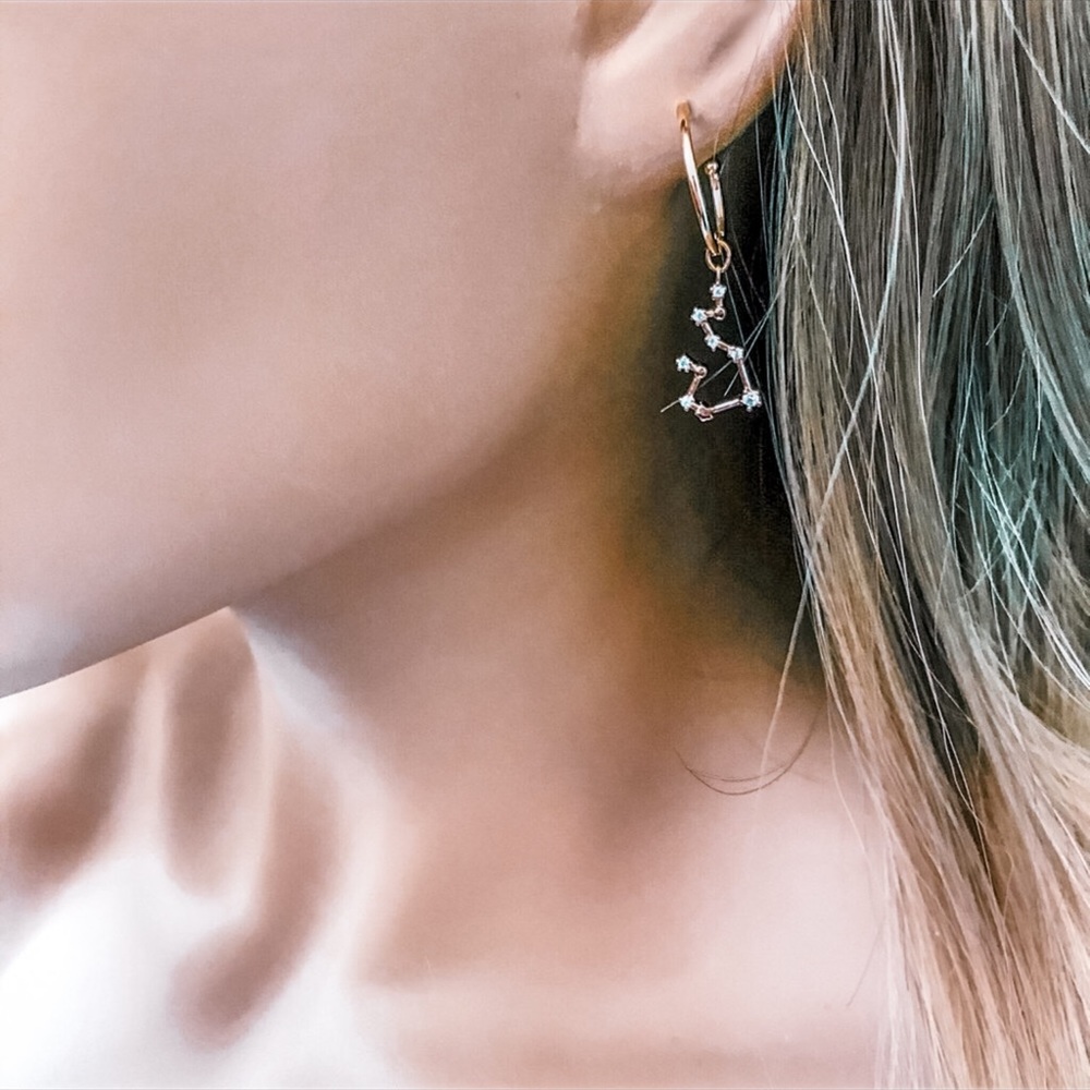AQUARIUS Zodiac Gold Huggie Hoop Earrings - Picture 1 of 5